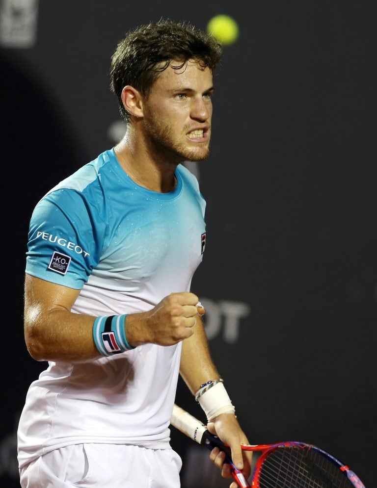 Tennis - ATP 500 - Rio Open - Quarterfinal - Rio de Janeiro, Brazil - February 23, 2018 Diego Schwartzman of Argentina celebrates during his match against Gael Monfils of France. REUTERS/Sergio Moraes