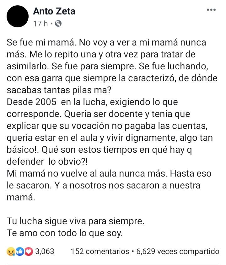 Testimonio de Anto Zeta en Facebook.