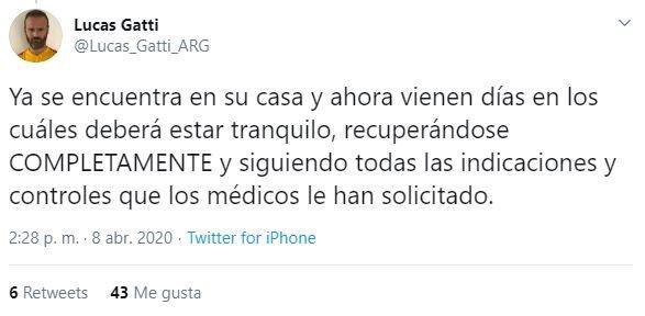 Hugo Gatti ya está en su casa. (Twitter)