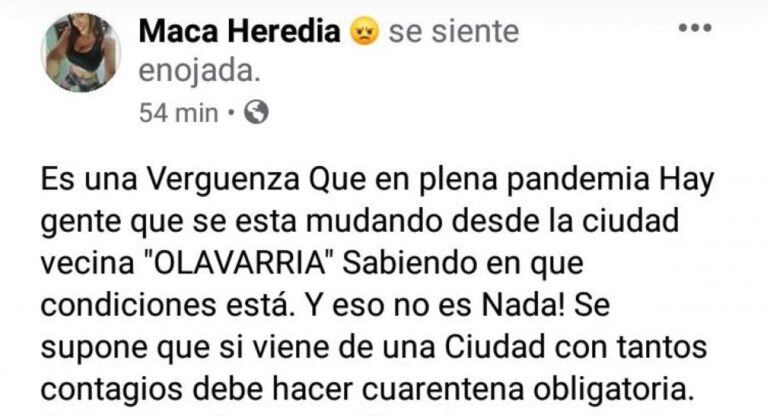 El posteo por el que denunciaron a Macarena.