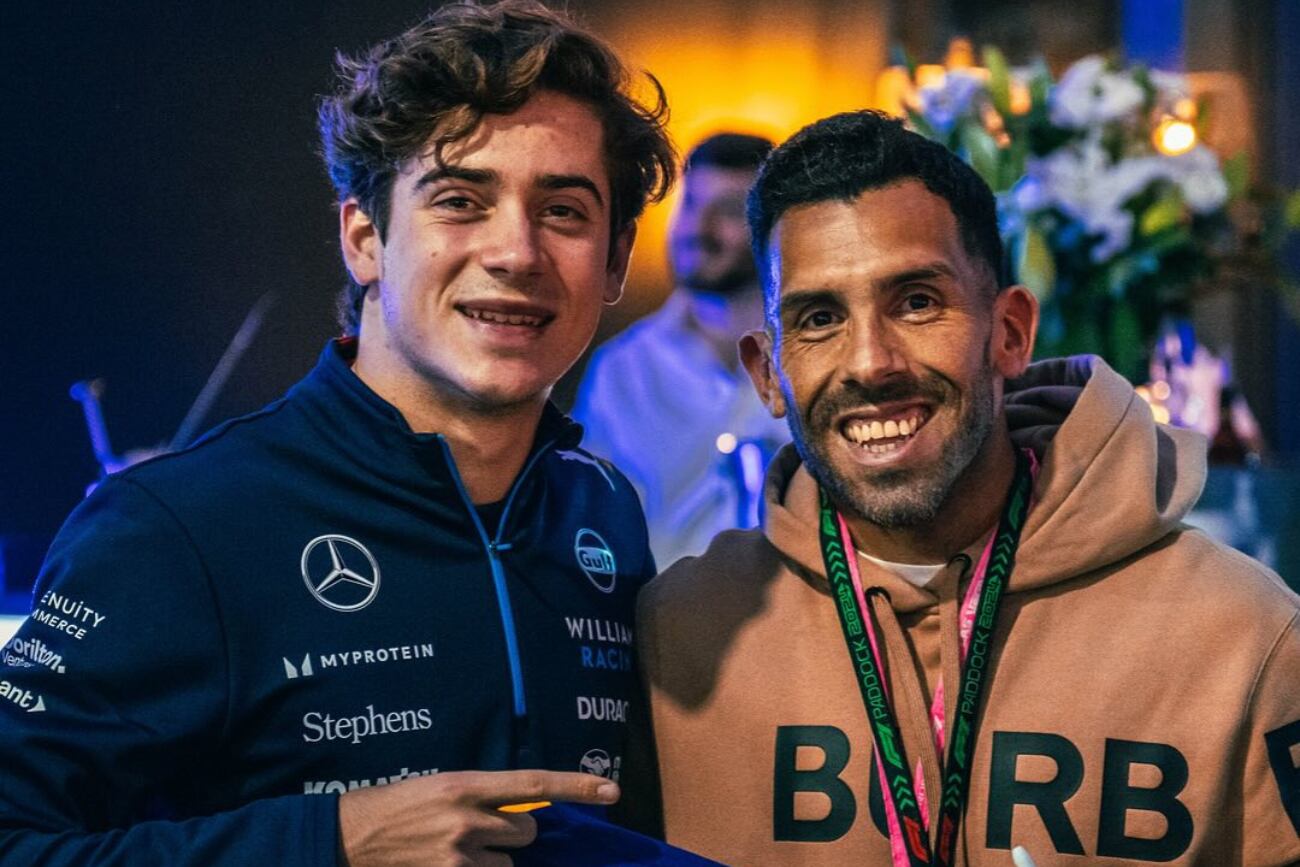 Carlos Tévez y Franco Colapinto en la previa al GP de Las Vegas