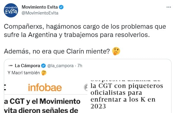 La respuesta del Movimiento Evita