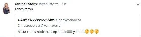 Los comentarios de Yanina Latorre en Twitter