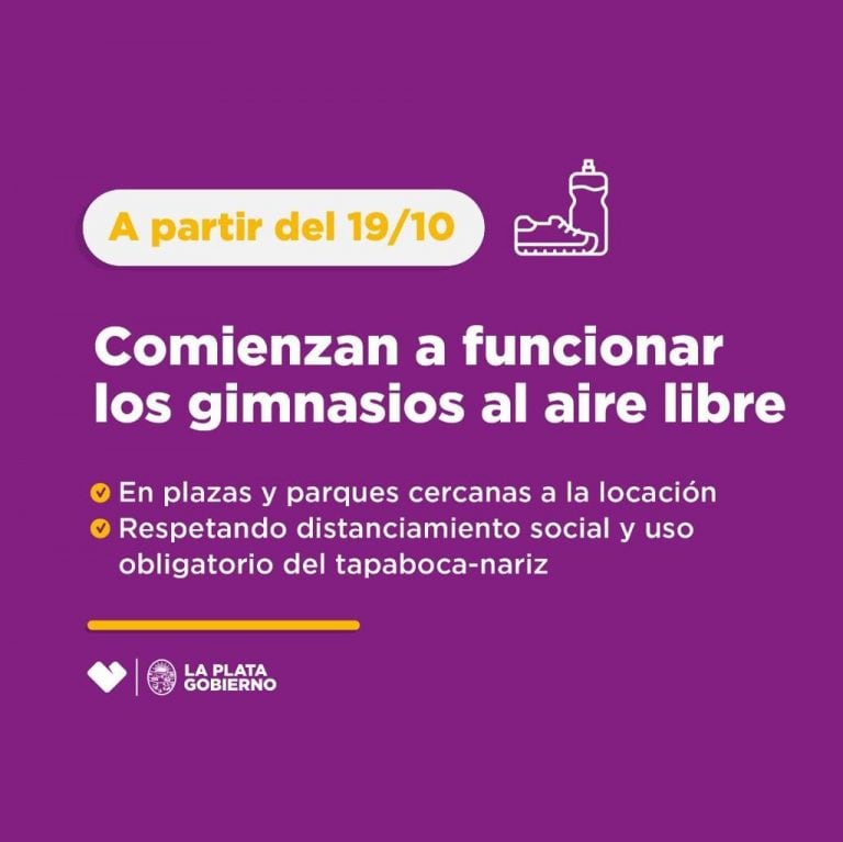 Los gimnasios podrán funcionar en parques y plazas cercanos (Municipalidad de La Plata)