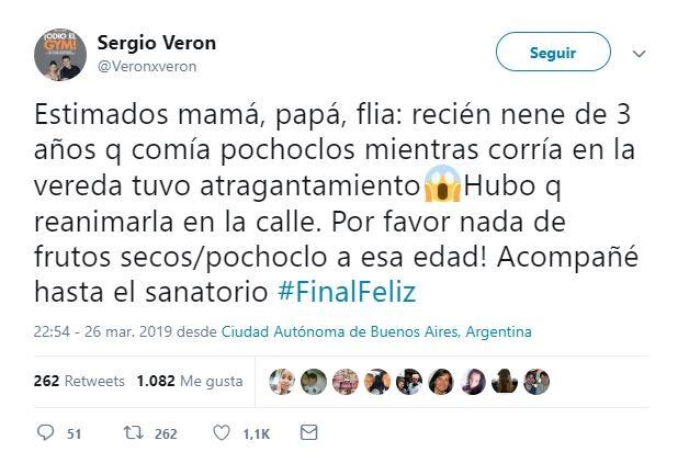 El tuit de Sergio Verón (Twitter)