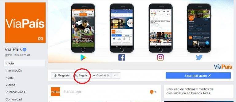 Cómo seguir viendo las noticias de Vía País en Facebook.