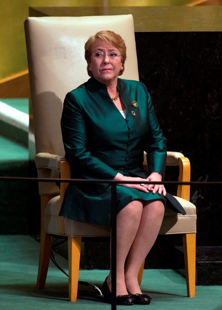 Michelle Bachelet, presidenta de Chile aguarda iniciar el debate de Naciones Unidas en Nueva York