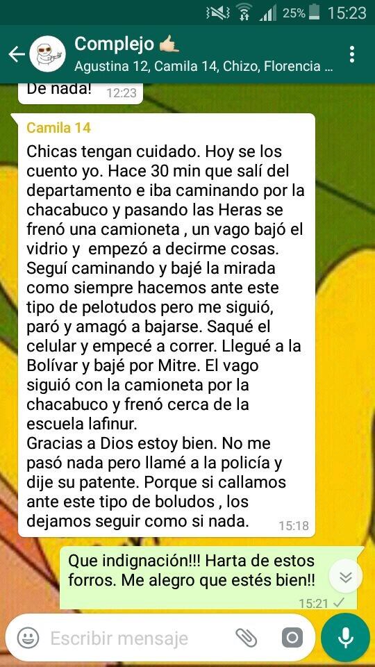 La estudiante advierte a sus compañeras sobre lo que le pasó.