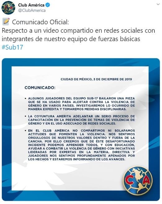 Jugadores del América generaron polémica por burlarse del himno feminista (Foto: captura Twitter)