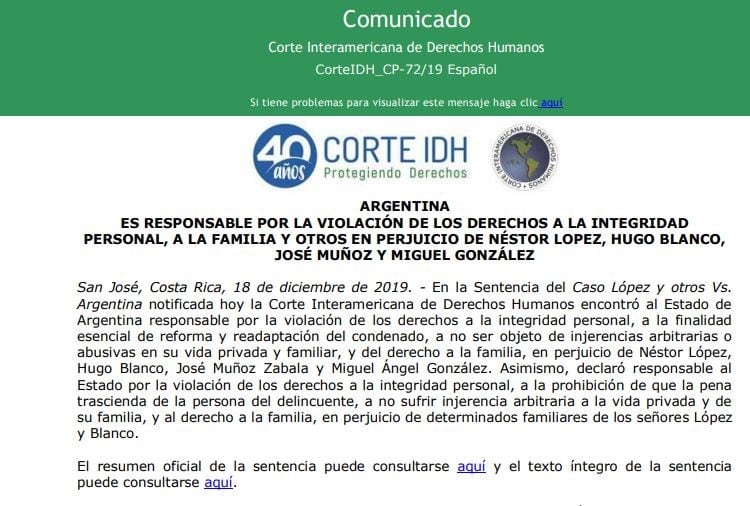 Comunicado oficial de la CIDH (web).