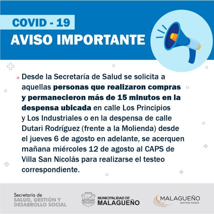 Comunicado difundido por el Municipio de Malagueño.