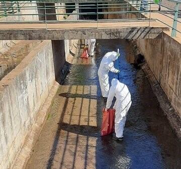 Cauce rectificado del arroyo Vicario donde hallaron miles de peces que murieron envenenados en Posadas. (Mun. de Pdas.)