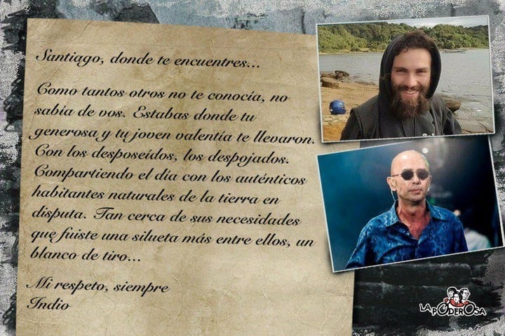 Carta del Indio Solari a ocho meses de la muerte de Santiago Maldonado