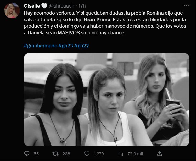 Los usuarios suponen que Gran Primo protege a Romina, Daniela y a Julieta