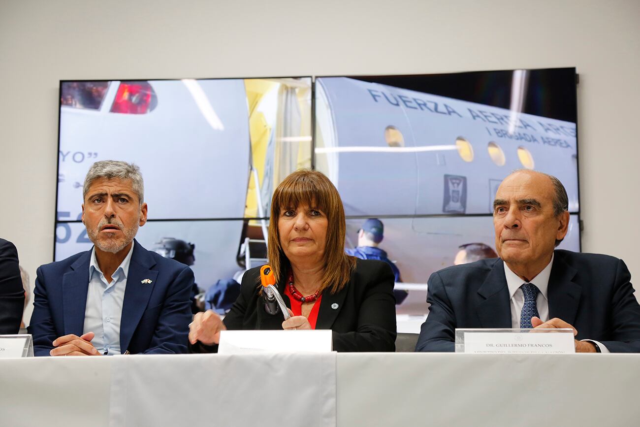 Conferencia de prensa de la ministra de Seguridad Patricia Bullrich por el operativo de detención de los familiares de Fito Macías. (Gentileza La Nación)