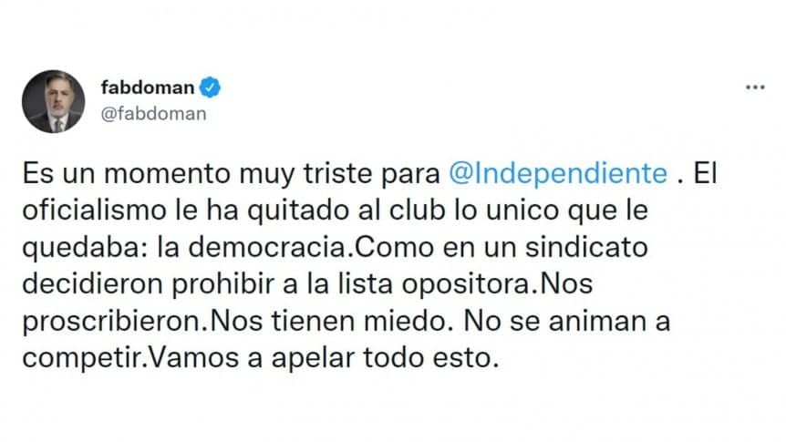 El descargo de Fabián Doman.