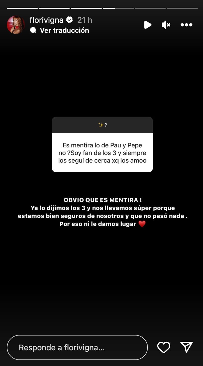 Flor Vigna respondió a una fan si su affaire con Pedro Alfonso es verdad. (Fuente: Captura de pantalla)