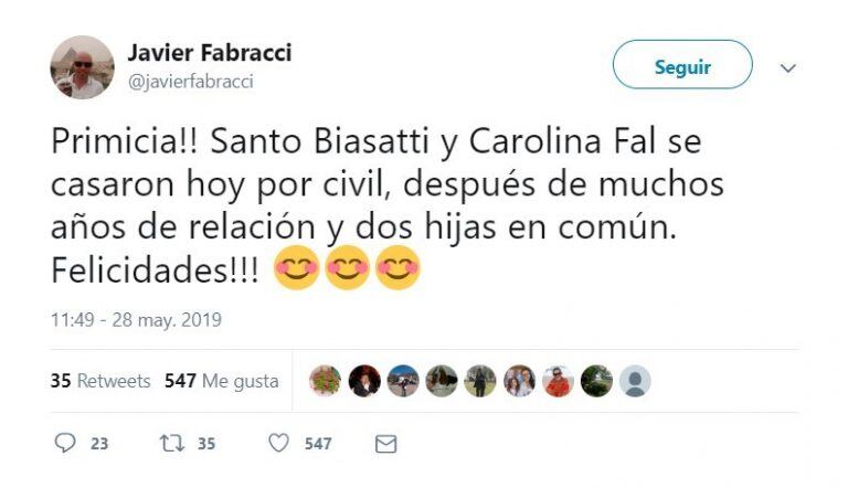 La primicia del casamiento de Santo Biasatti y Carolina Fal