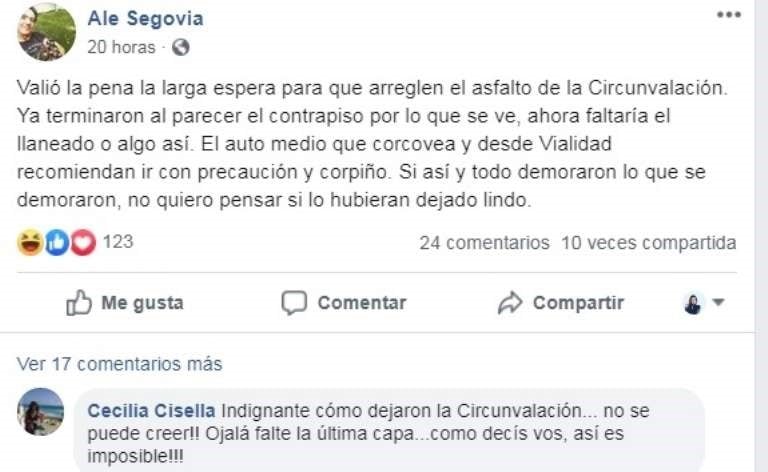 Algunos de los mensajes de los usuarios, enojados por la obra inaugurada en la Circunvalación.