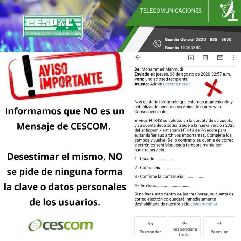 Mail falso CESCOM Arroyito