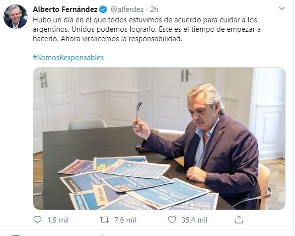 Alberto Fernández destacó la iniciativa de los medios: "Unidos podemos lograrlo".