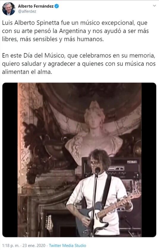 El presidente Alberto Fernández recordó al "Flaco" Spinetta en el día de su cumpleaños (Foto: Twitter/@alferdez)