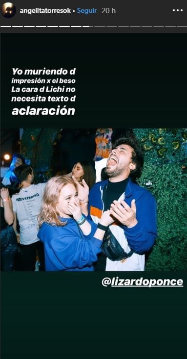 La reacción de ambos tras el beso. (Instagram/@angelitatorresok)