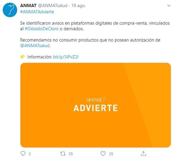 El aviso de la ANMAT. (Twitter)