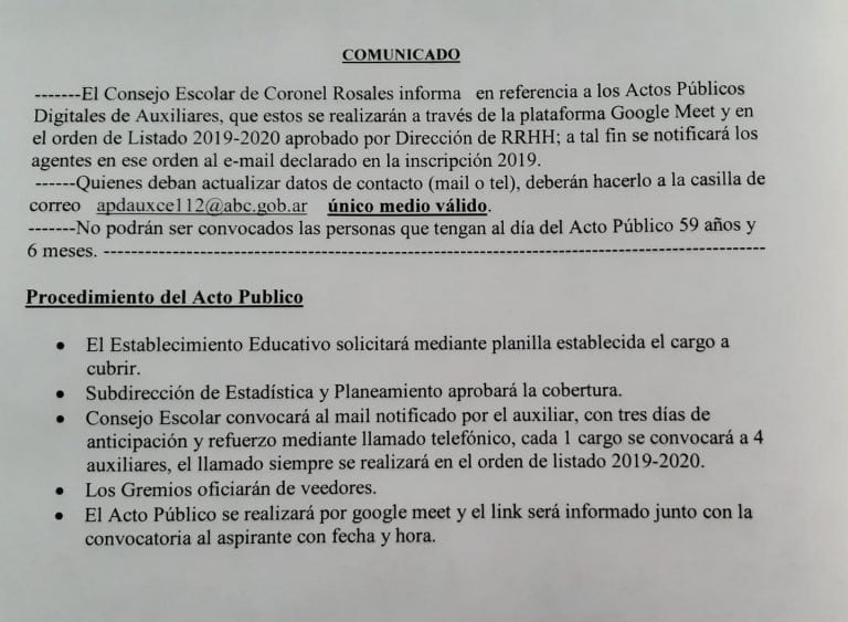 Comunicado del Consejo Escolar