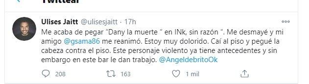 Denuncia de Ulises Jaitt contra Dani la Muerte por lesiones (Twitter)