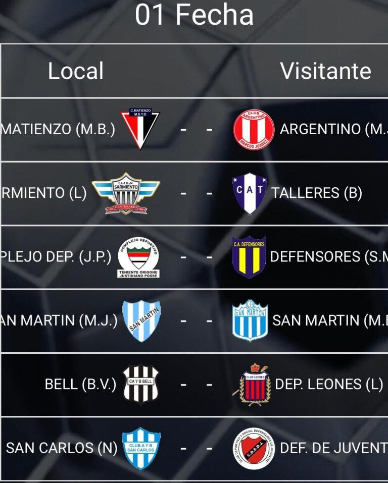 Fixture primera fecha de la Liga Bellvillense.