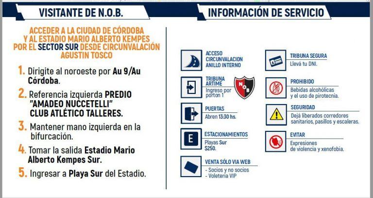 Los accesos para el encuentro en el que Talleres recibirá a Newell's.