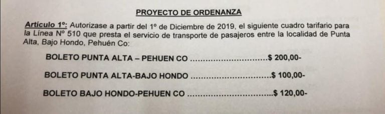 Tarifas del pasaje a Pehuen Co a partir del 1° de diciembre