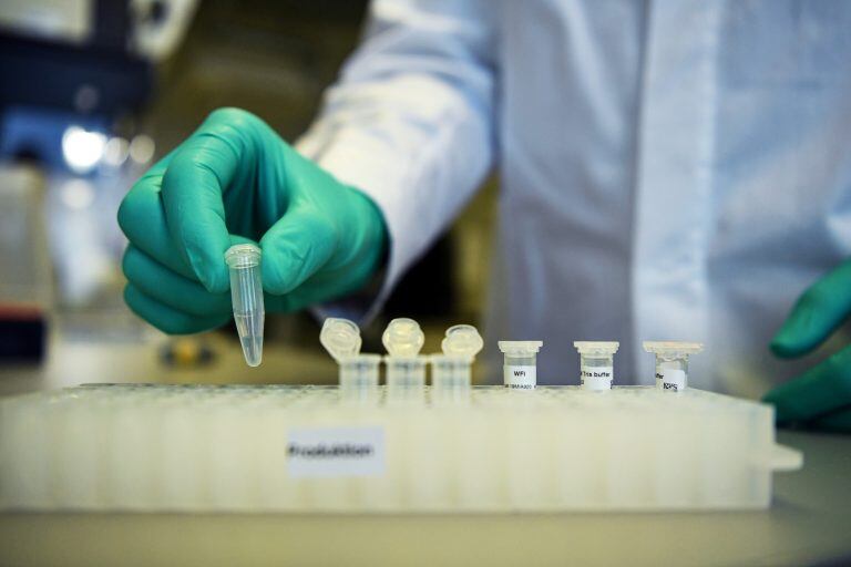 FILE PHOTO: Employee Philipp Hoffmann, of German biopharmaceutical company CureVac, demonstrates research workflow on a vaccine for the coronavirus (COVID-19) disease at a laboratory in Tuebingen, Germany, March 12, 2020. Picture taken on March 12, 2020. REUTERS/Andreas Gebert/File Photo