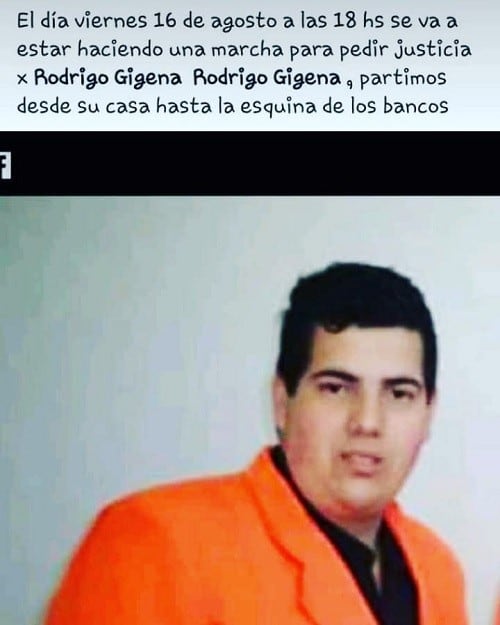 Rodrigo Gigena, joven sanlorencino que fue asesinado en la puerta de su casa. (SL24)