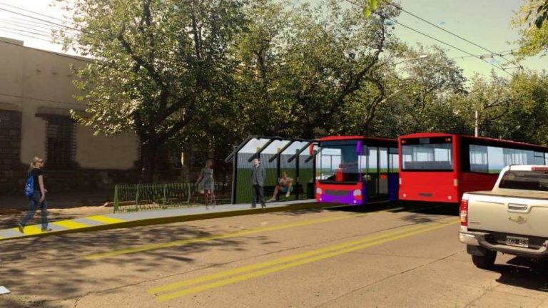 La maqueta de lo que será el Metrobús por el carril Godoy Cruz de Guaymallén.