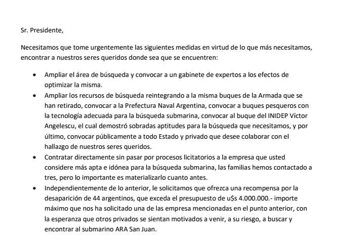 El pedido de los familiares del ARA San Juan a Macri