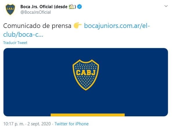 Comunicado de Boca. (Twitter)