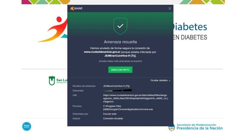 El alerta del antivirus ante dicho script, pero Windows Defender no lo detecta.