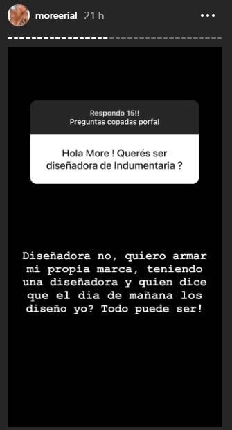 La influencer confesó que quiere crear un nuevo emprendimiento. (Instagram/@moreerial)