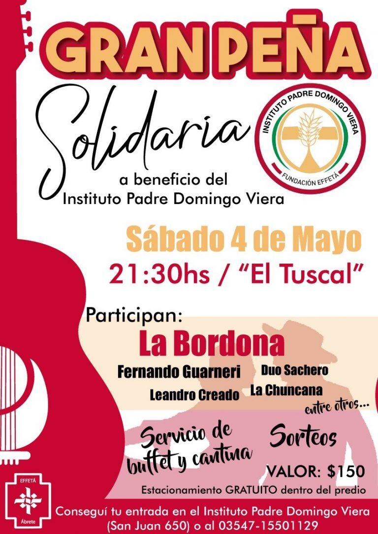 Invitación a la "Gran Peña Solidaria" a beneficio del Instituto Padre Domingo Viera.