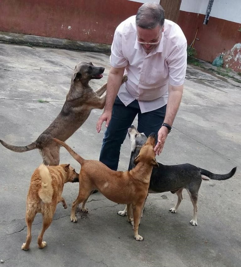 El párroco y su amor por los perros (Foto: Facebook/PadreJoao Paulo Araujo Gomes).