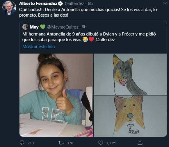 Alberto Fernández respondió y agradeció mensajes y dibujos publicados por niños (Foto: Twitter)