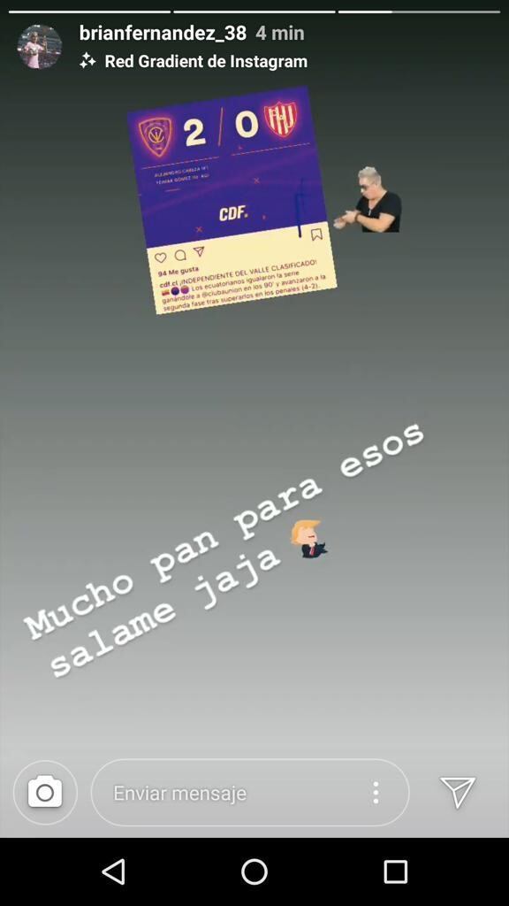 Brian Fernández se burló de un Unión. (Instagram)