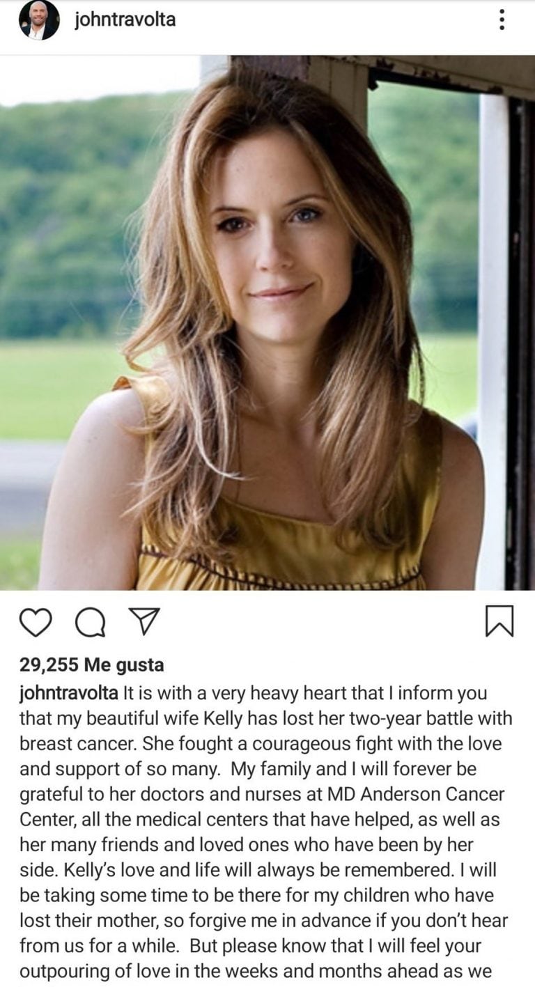 John Travolta despidió a su esposa Kelly Preston (Instagram)