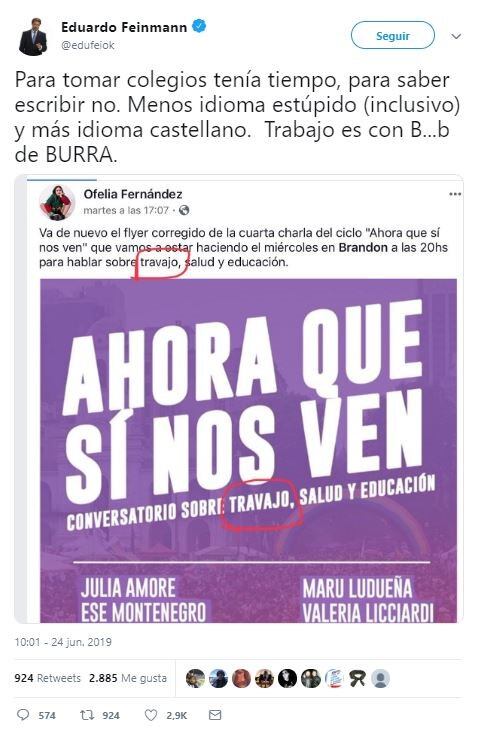 Feinmann también publicó su crítica en su cuenta de Twitter. (Twitter/@edufeiok)