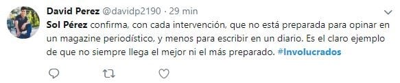 Los usuarios tomaron partido en Twitter en el marco del cruce entre Sol Pérez y el "Profe Nico" en Involucrados