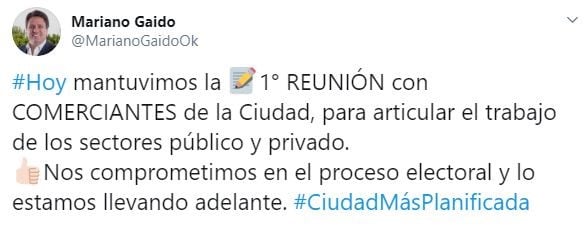 Gaido festejó el encuentro a través de su cuenta en Twitter (web).