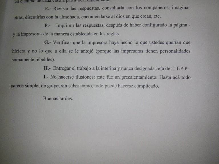 Al finalizar el TP, continuó el instructivo paso a paso de manera burlesca.