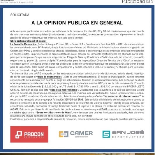 Tres empresas mendocinas salieron a aclarar la situación mediante un comunicado